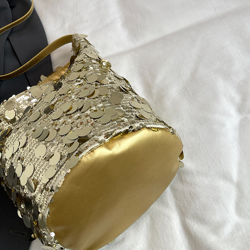Trendy Sequined Niche Design Bags, Versatile Women's Bags, Chain Crossbody Bags, Single-shoulder Bucket Bags