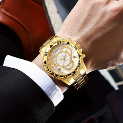 【Elite Choice】 New Men's High-end Business Gold & Silver Belt Large Dial Fashion Quartz Watch