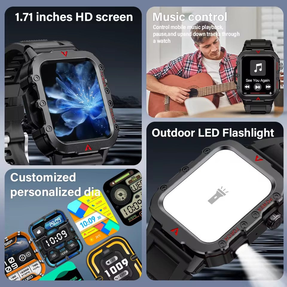 【Hot Selling】Timack® Smart Watch For Huawei Xiaomi Military Men Flashlight Waterproof Outdoor Sport Tracker HD Bluetooth Call Smartwatch