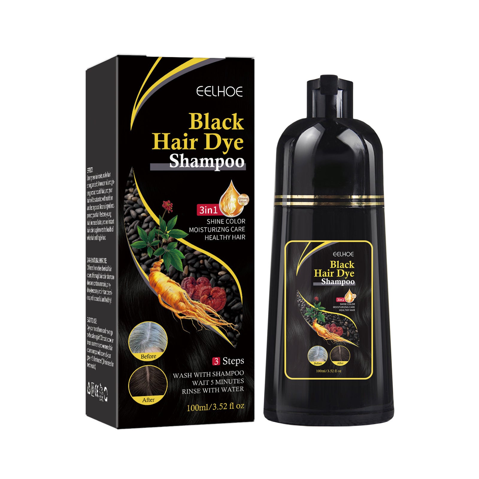 কালো এবং মসৃণ চুলের জন্য He Shou Wu Extract সহ EELHOE হেয়ার শ্যাম্পু 
