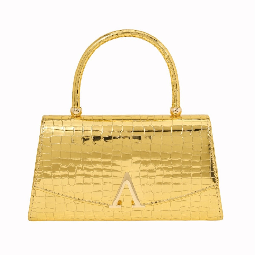 Gold/Red/Silver/Black Alligator Leather Textured Aristocratic Ladies Handbag